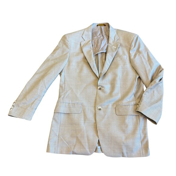 Robert Talbott Grey White Checker Print Blazer Jacket Sport Coat Size 40R Men's